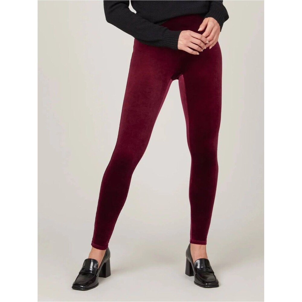 Spanx Velvet Leggings Burgundy High Rise Waist Sz M